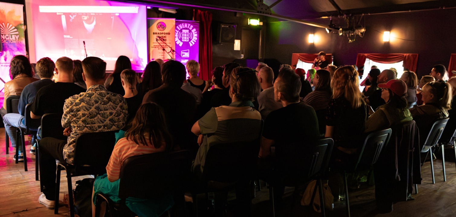 A full room at a Let's Make a Scene networking event