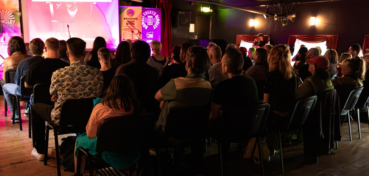 Wide crowd shot at a Bradford live music event