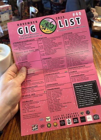 Gig List #40 in use in a Bradford café