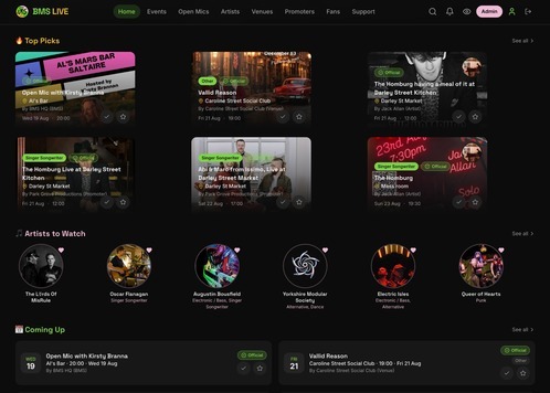 BMS Live home page on desktop