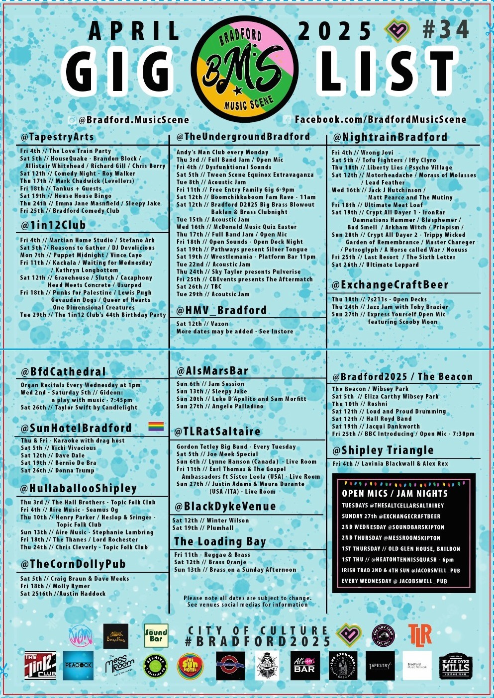 April 2025 Gig List cover, edition 34