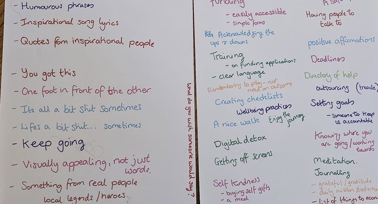 Workshop flipchart notes from a Healthy Minds session